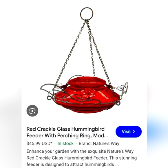 Red Crackle Glass Hummingbird Feeder - Picture 1 of 6